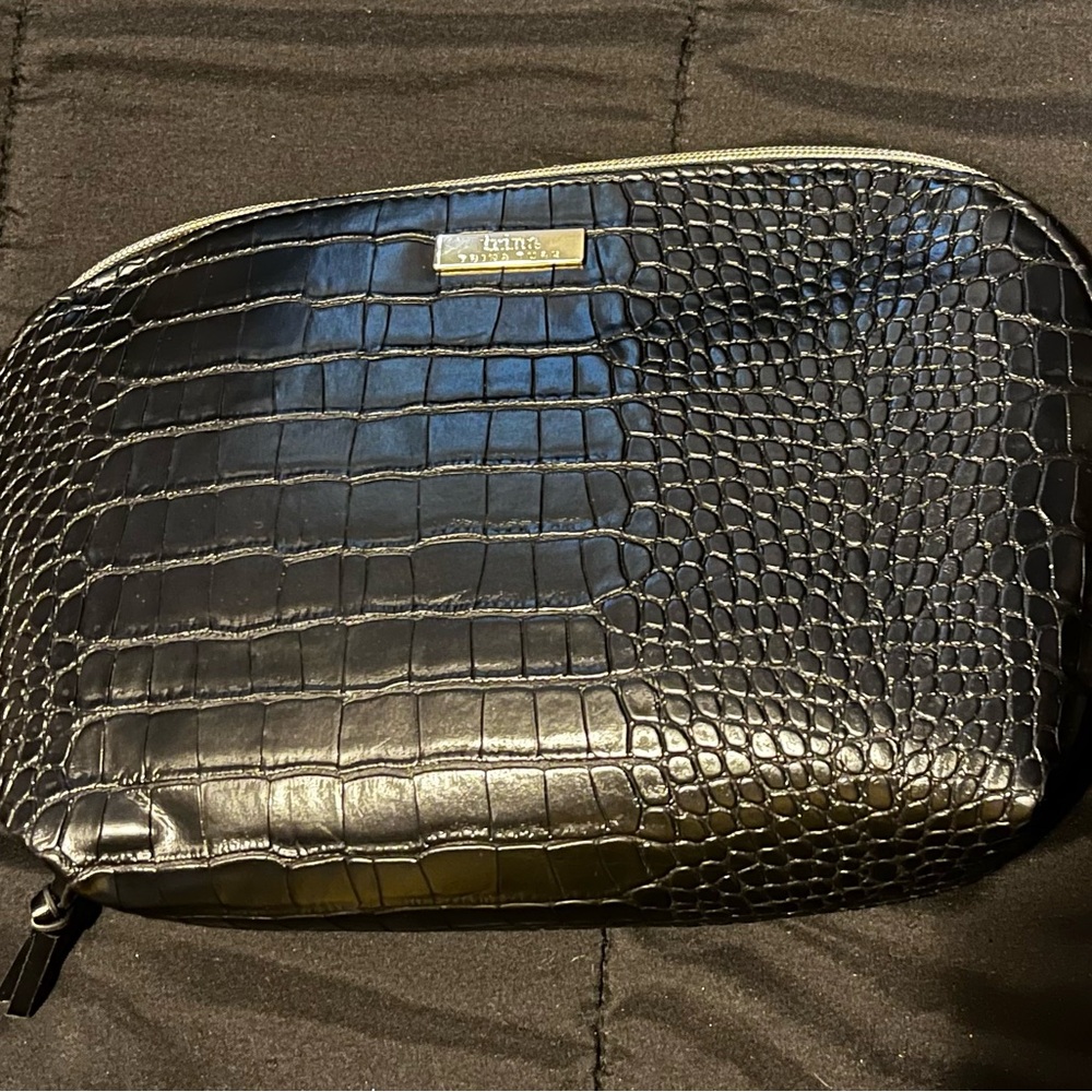 Trina Turk Black Crocodile-Embossed Cosmetic Bag